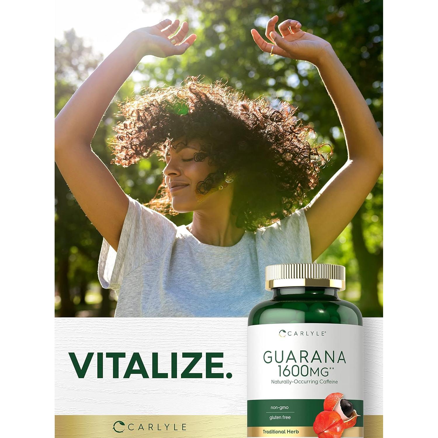 Cápsulas de Guaraná Carlyle 1600mg - 200 Unidades - Suplemento Natural