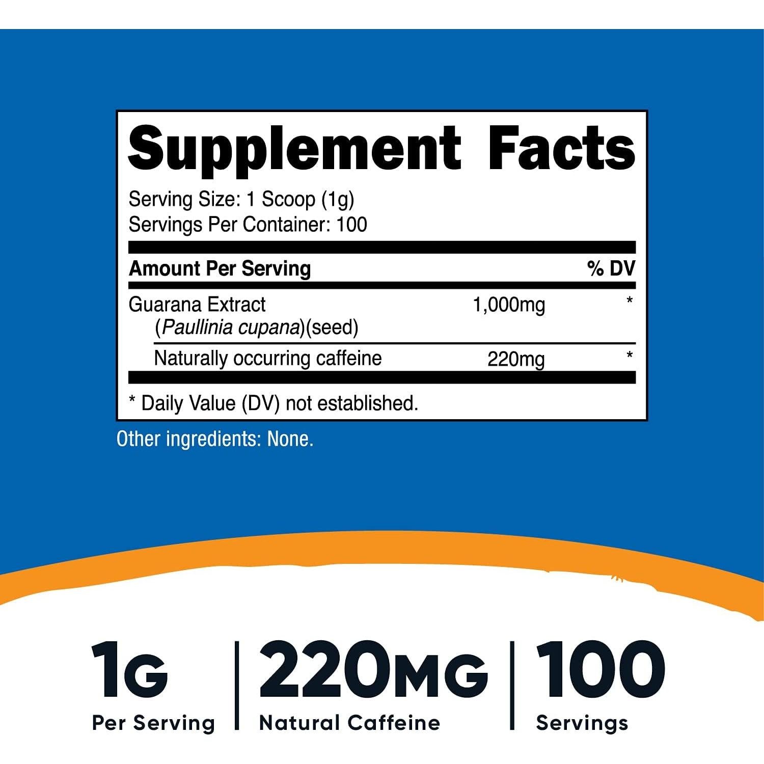 Nutricost Extracto de Guaraná en Polvo 100g - Suplemento Energizante