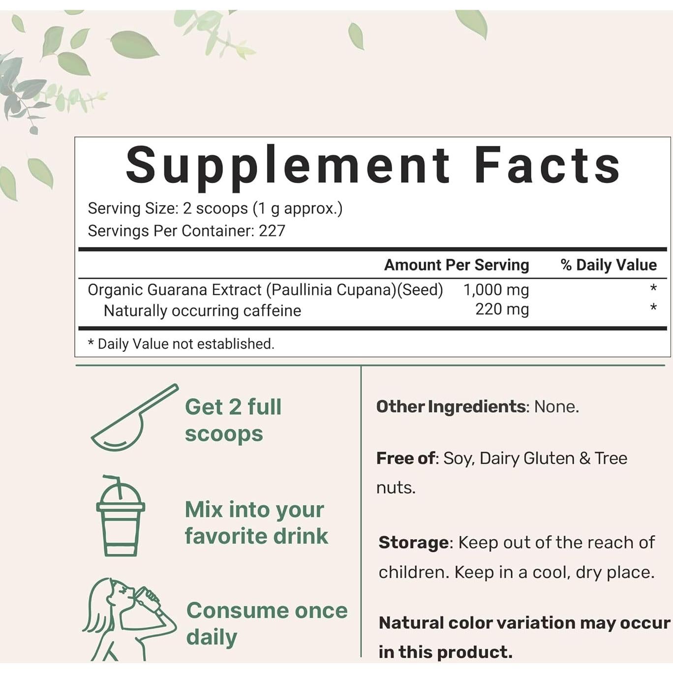 Polvo de Guaraná Orgánico Micro Ingredients 227g Energizante Natural