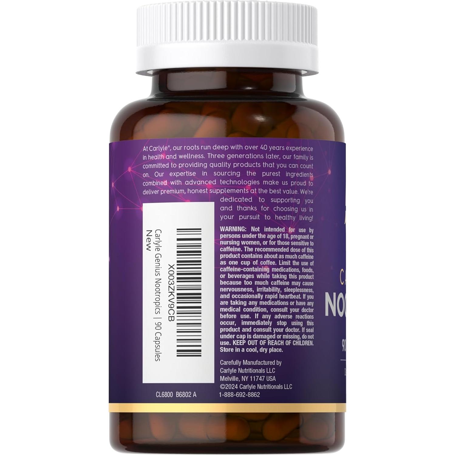 Suplemento Nootrópico Carlyle 90 Cápsulas B12 Guaraná Sin Gluten