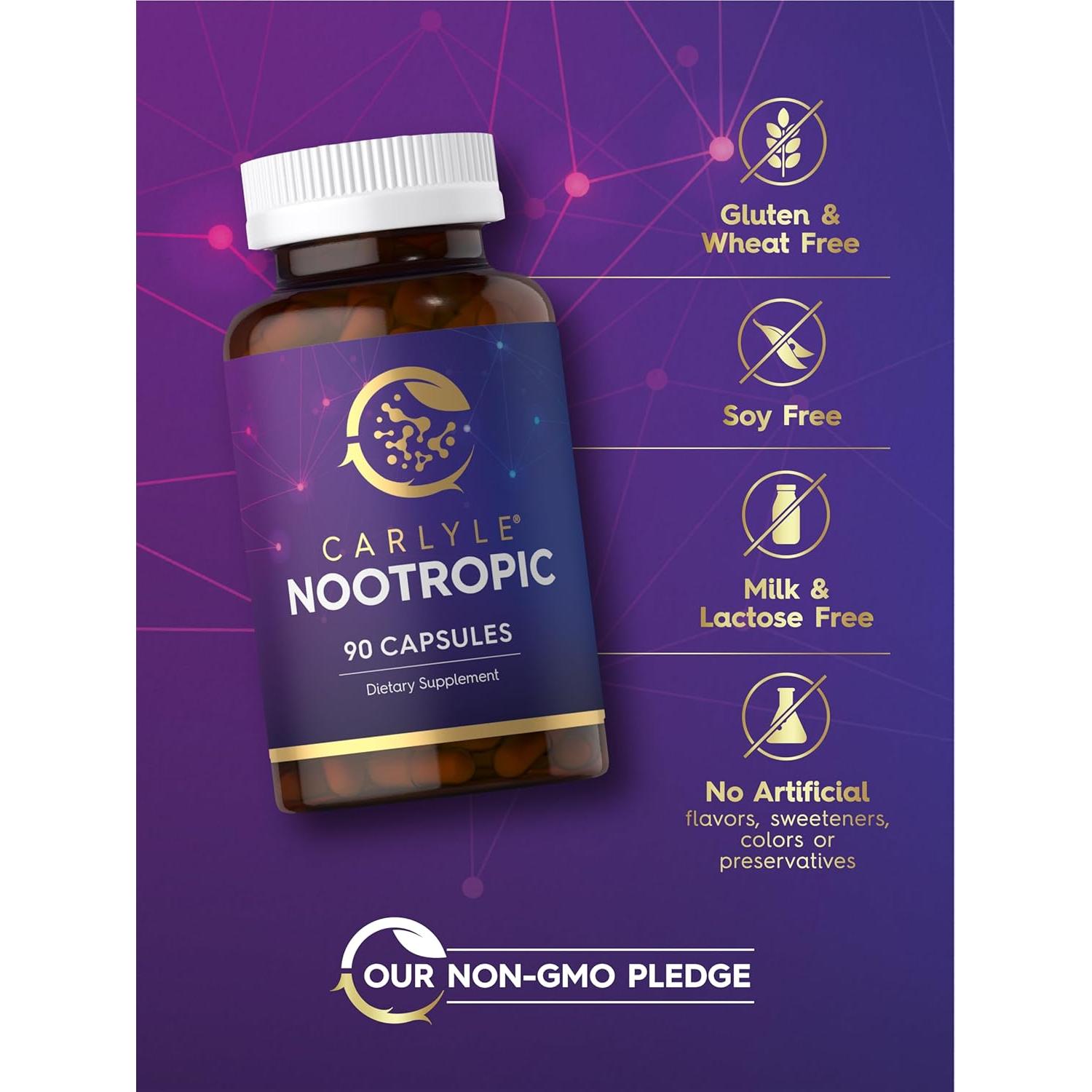 Suplemento Nootrópico Carlyle 90 Cápsulas B12 Guaraná Sin Gluten