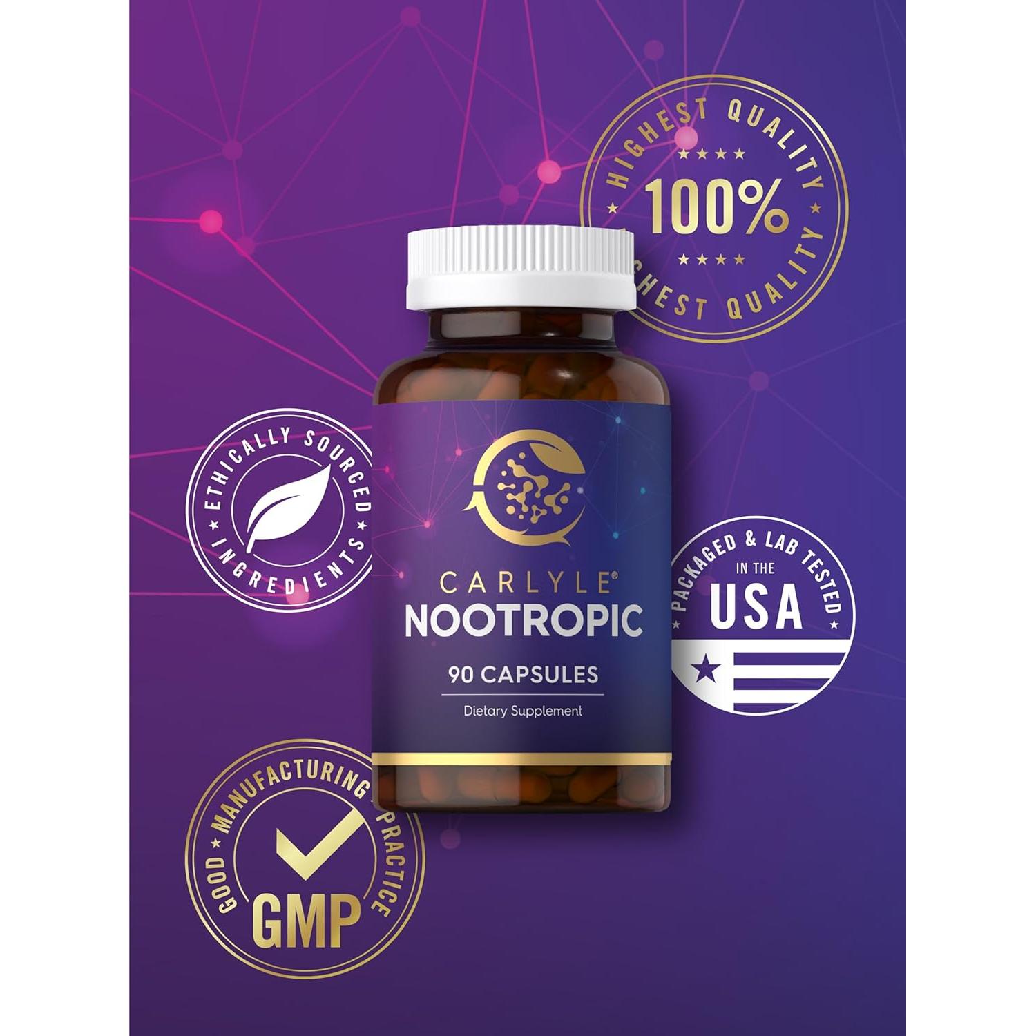 Suplemento Nootrópico Carlyle 90 Cápsulas B12 Guaraná Sin Gluten