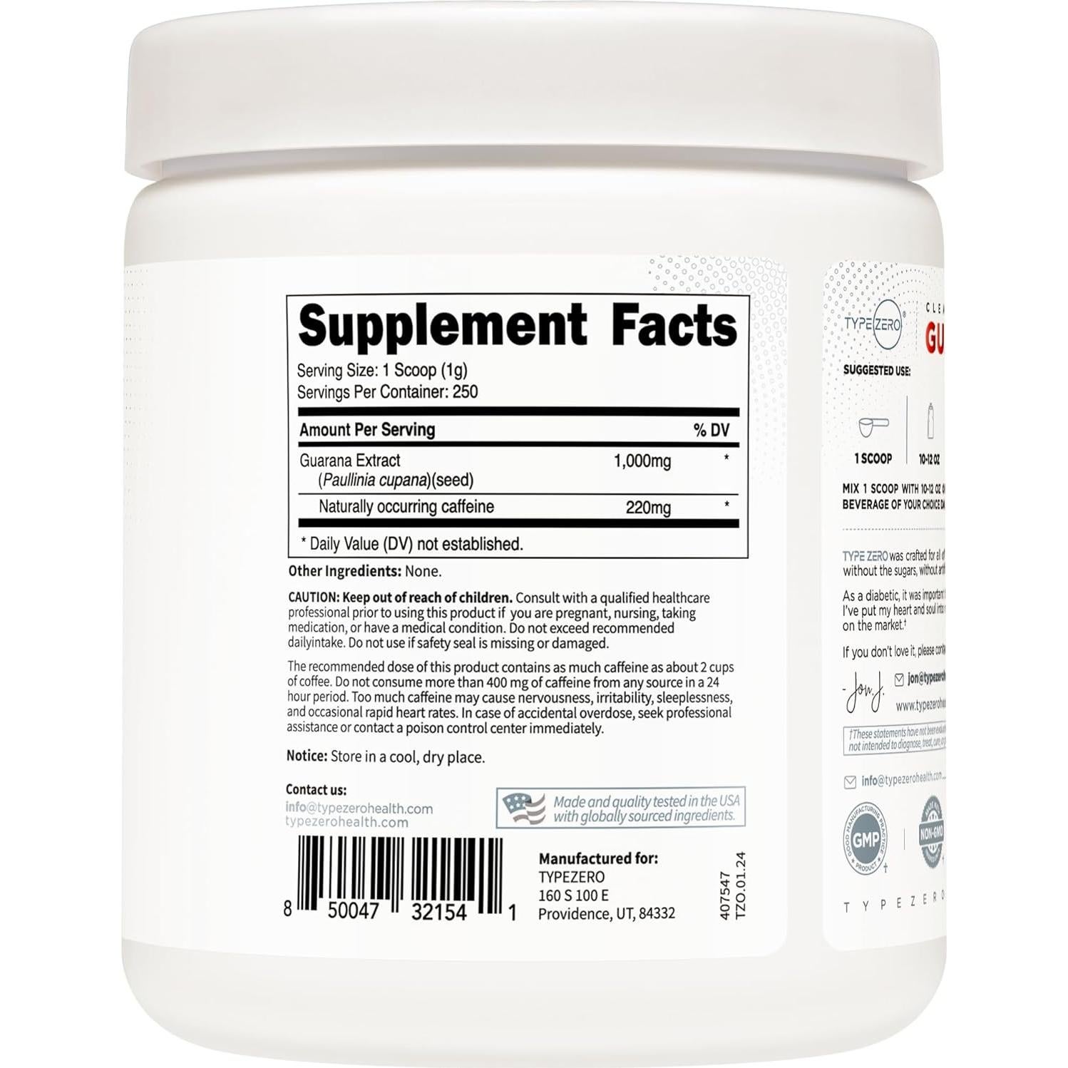 Mezcla de Bebida en Polvo Guaraná Type Zero 250g - 220mg Cafeína