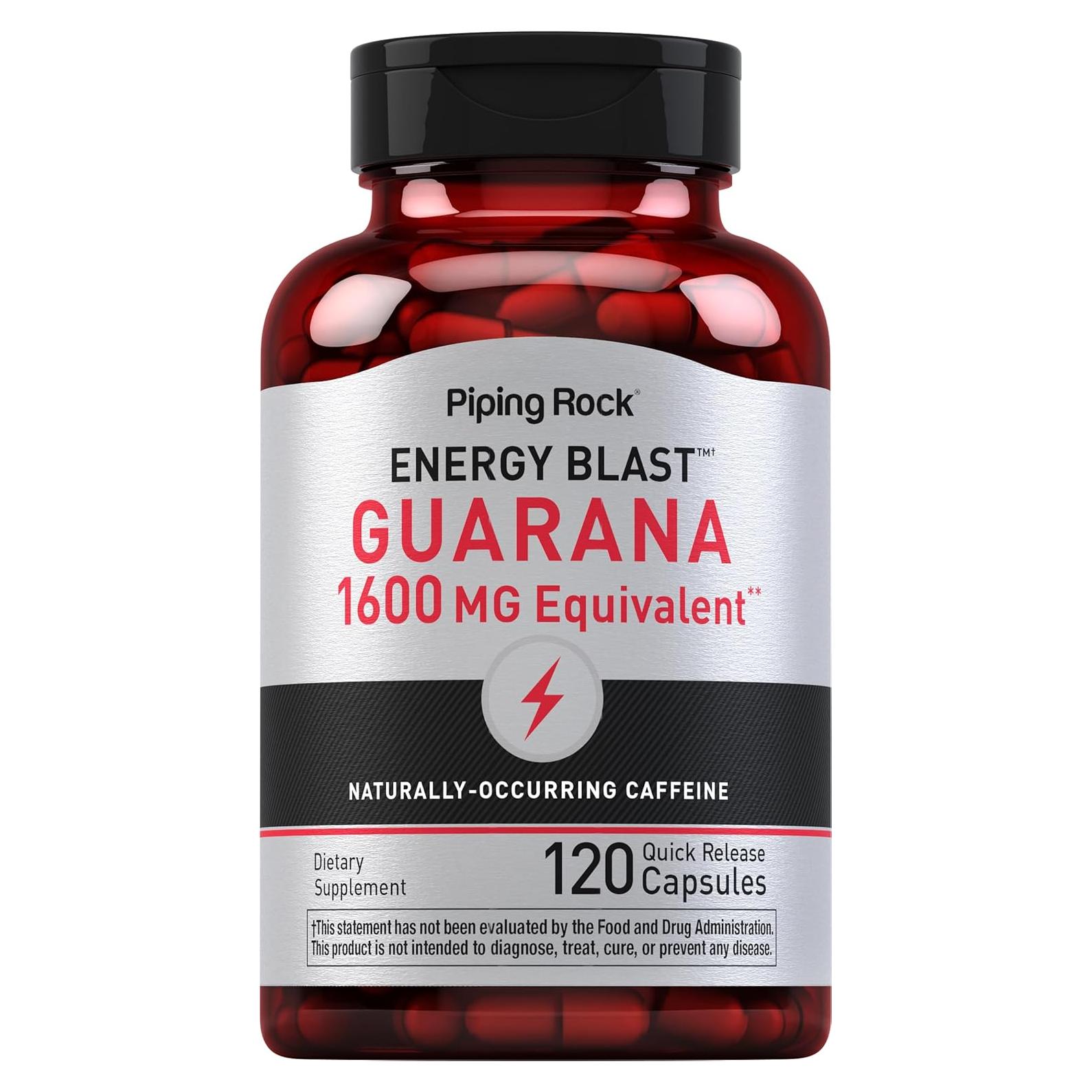 Cápsulas de Guaraná Piping Rock 1600 mg - 120 Unidades - Suplemento Energético