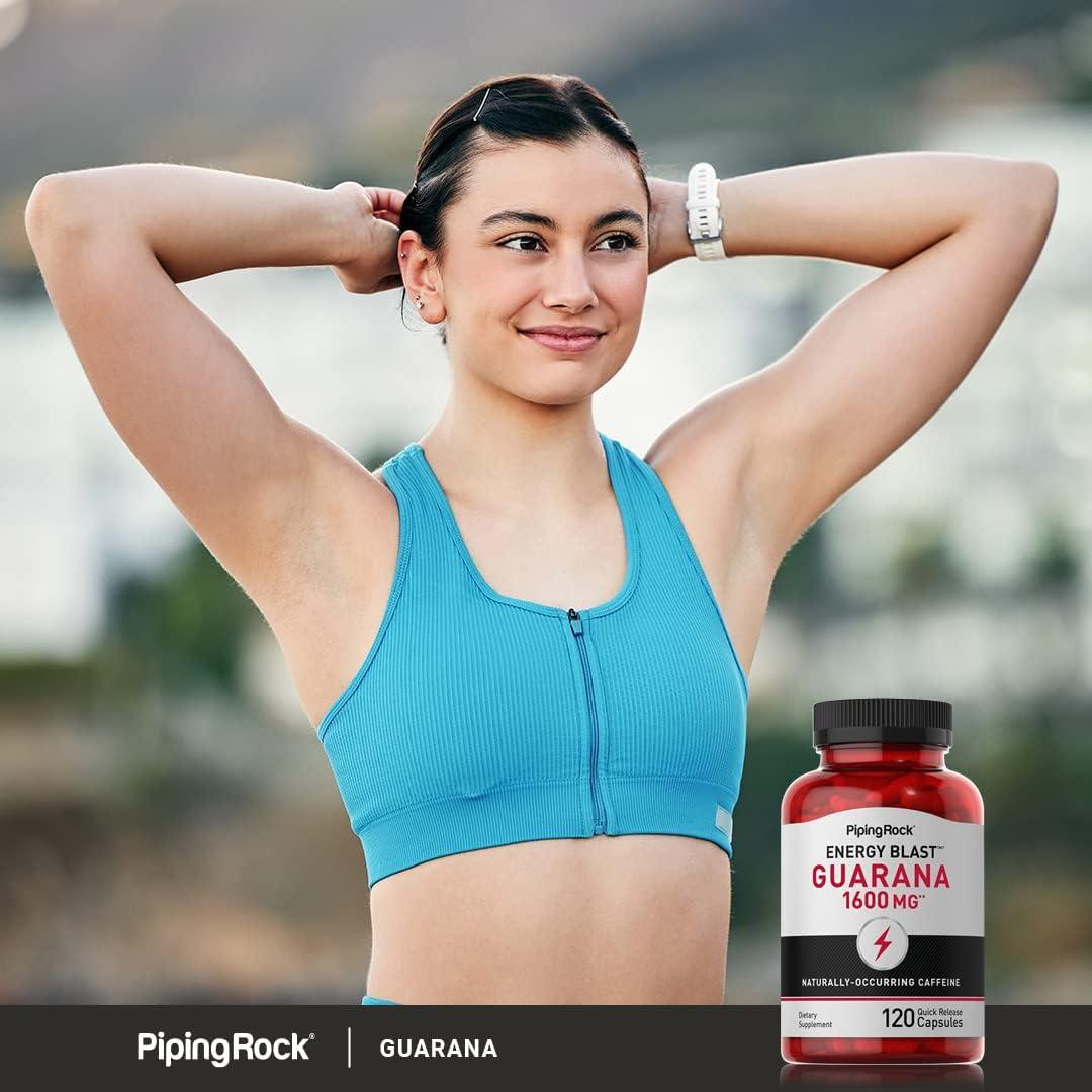 Cápsulas de Guaraná Piping Rock 1600 mg - 120 Unidades - Suplemento Energético