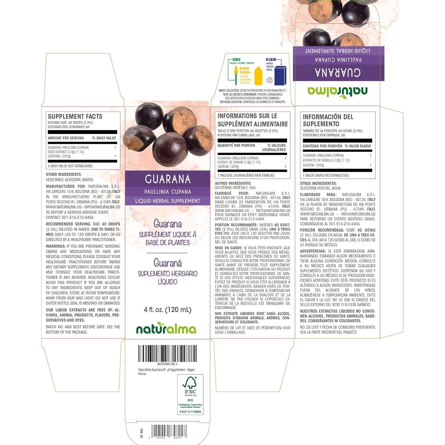 Tinte de Semilla de Guarana Naturalma 118 ml Sin Alcohol