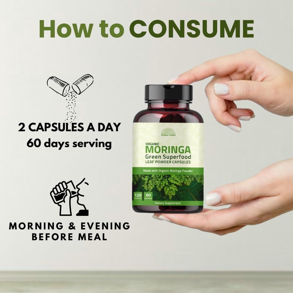 Cápsulas de Moringa Orgánica 120 Cápsulas 1000mg - Hebhac Herbs