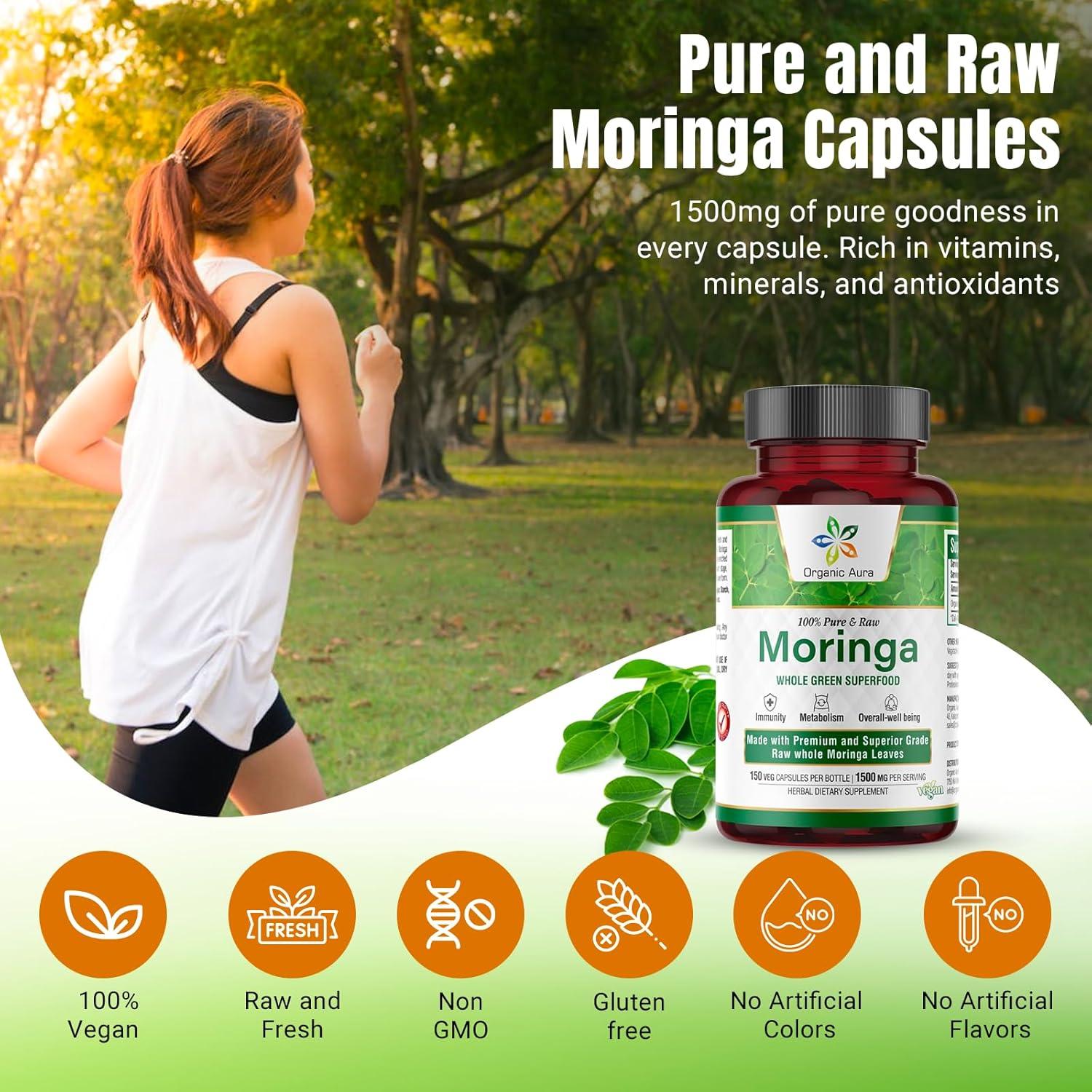 Cápsulas de Moringa Orgánica Aura 1500mg - 150 Veganas