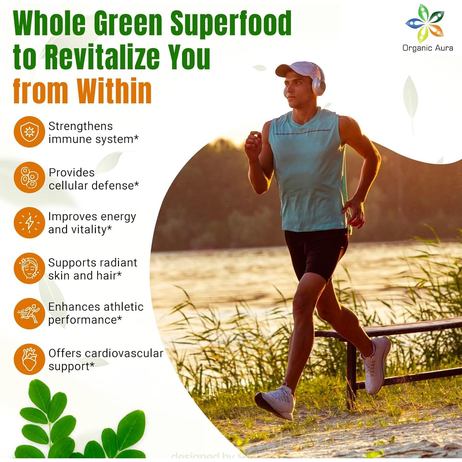 Cápsulas de Moringa Orgánica Aura 1500mg - 150 Veganas