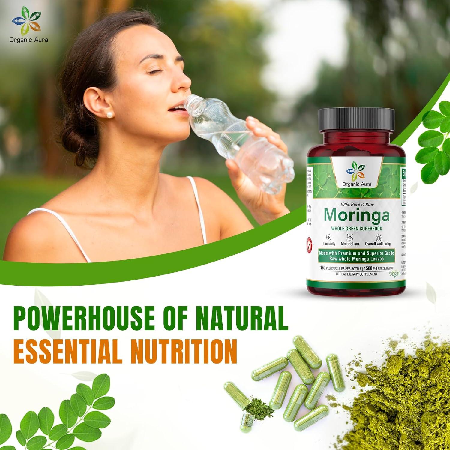 Cápsulas de Moringa Orgánica Aura 1500mg - 150 Veganas