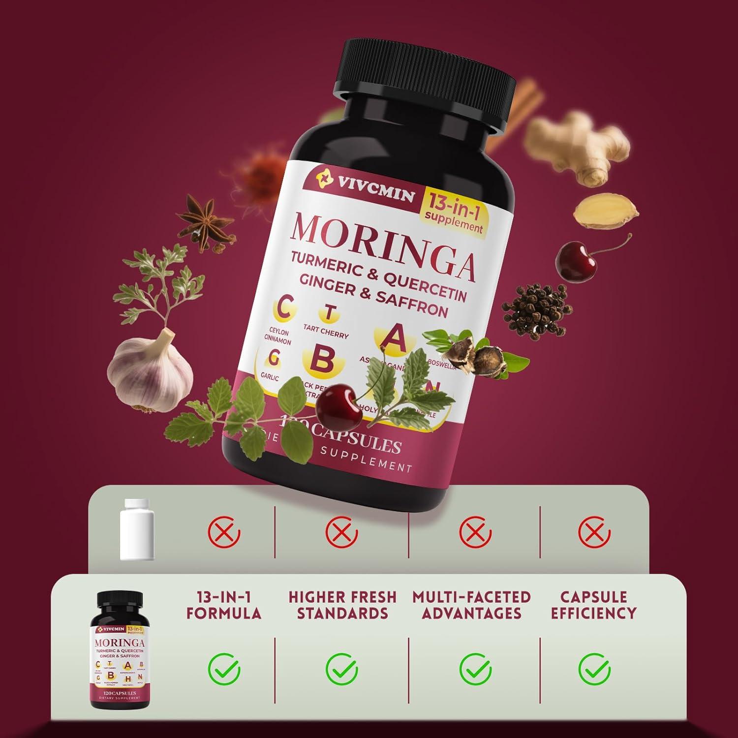 Cápsulas de Moringa 13 en 1 Vivcmin - Suplemento Herbal 120 Unidades