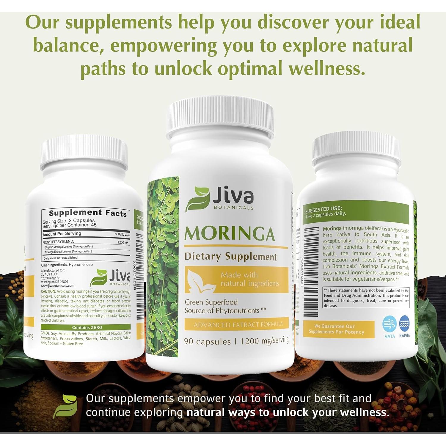 Jiva Botanicals Moringa Leaves Extract Capsules - Made from Moringa Leaf Powder and Oleifera Supplement for Immune and Normal Joint Support - 90 Capsules (Pack of 1)