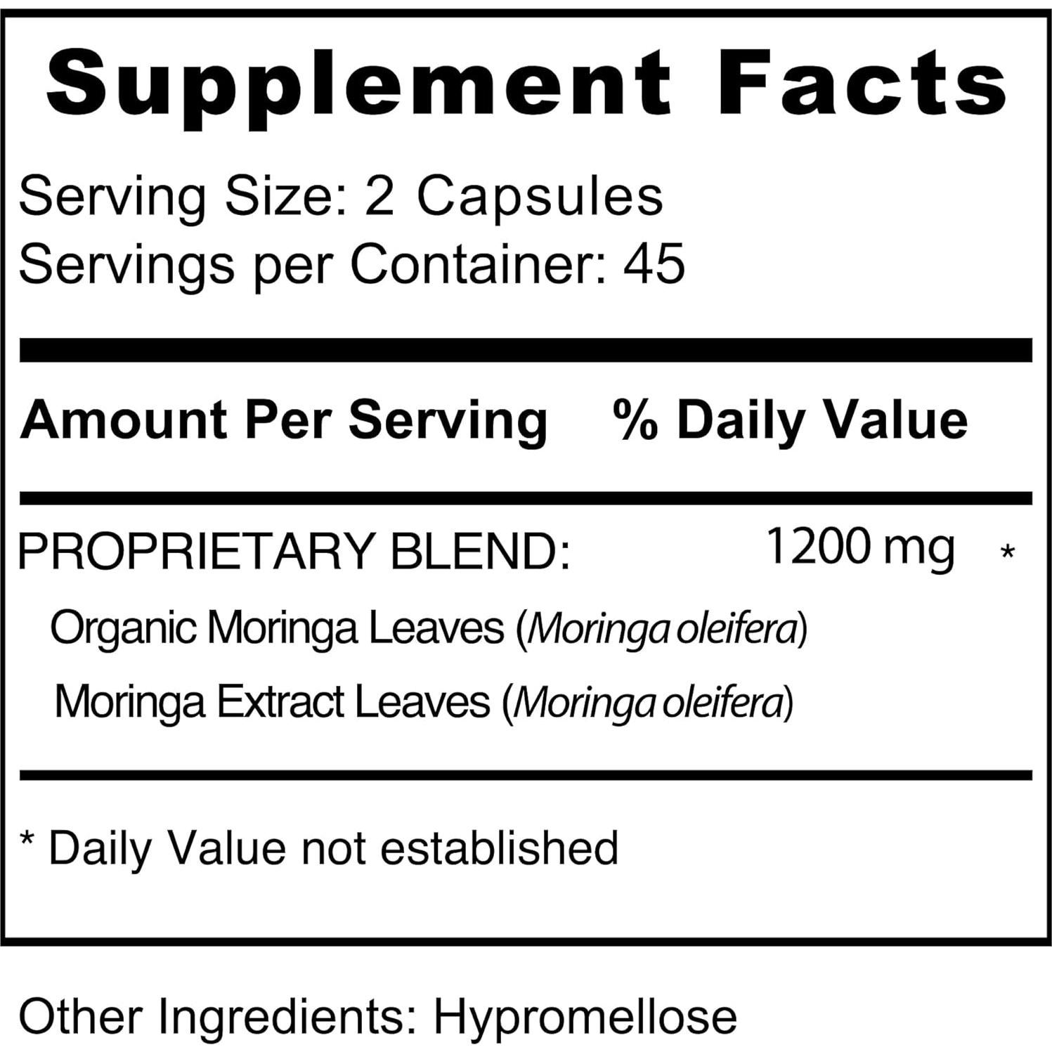 Jiva Botanicals Moringa Leaves Extract Capsules - Made from Moringa Leaf Powder and Oleifera Supplement for Immune and Normal Joint Support - 90 Capsules (Pack of 1)