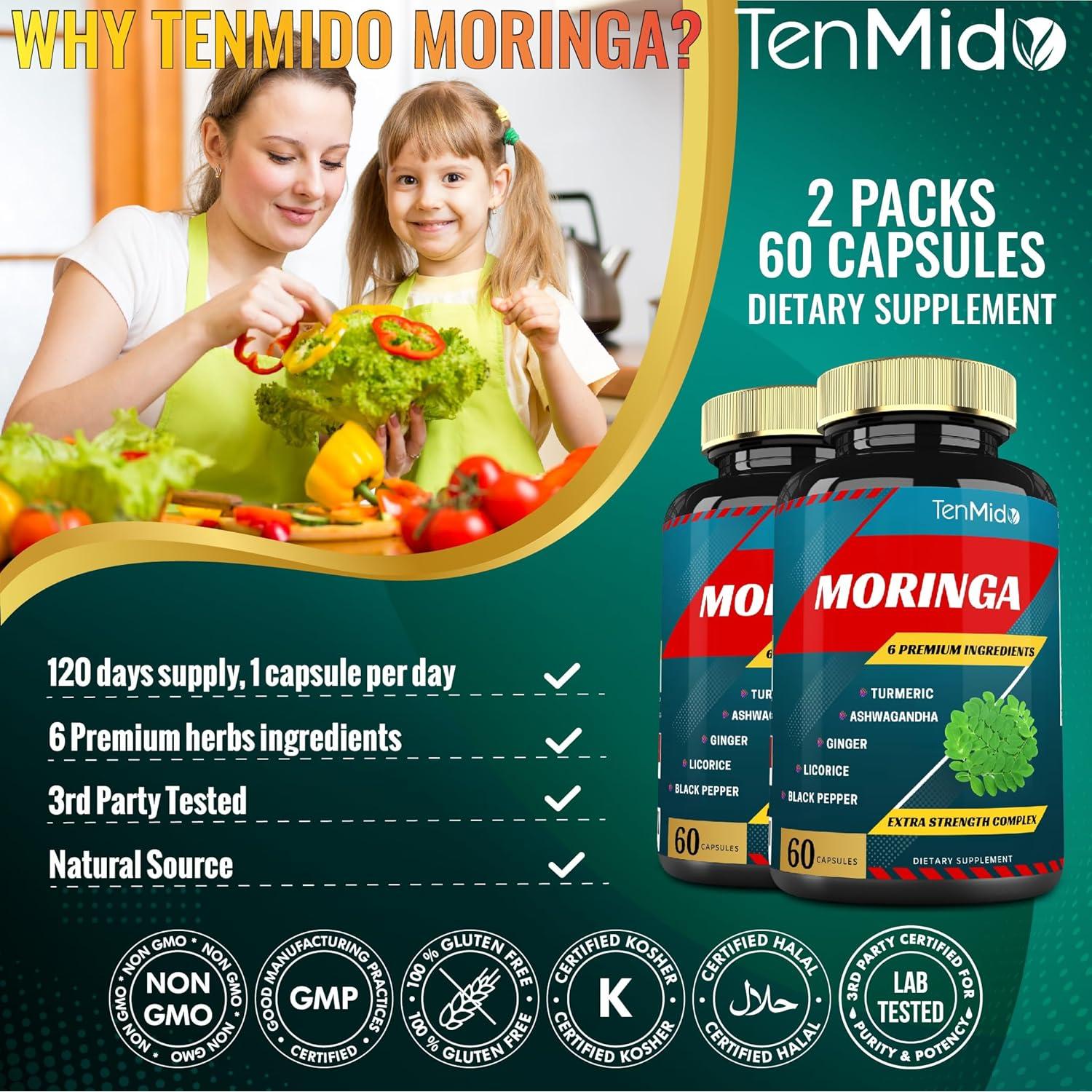 Cápsulas de Moringa Tenmido 120 Unidades con Cúrcuma y Jengibre