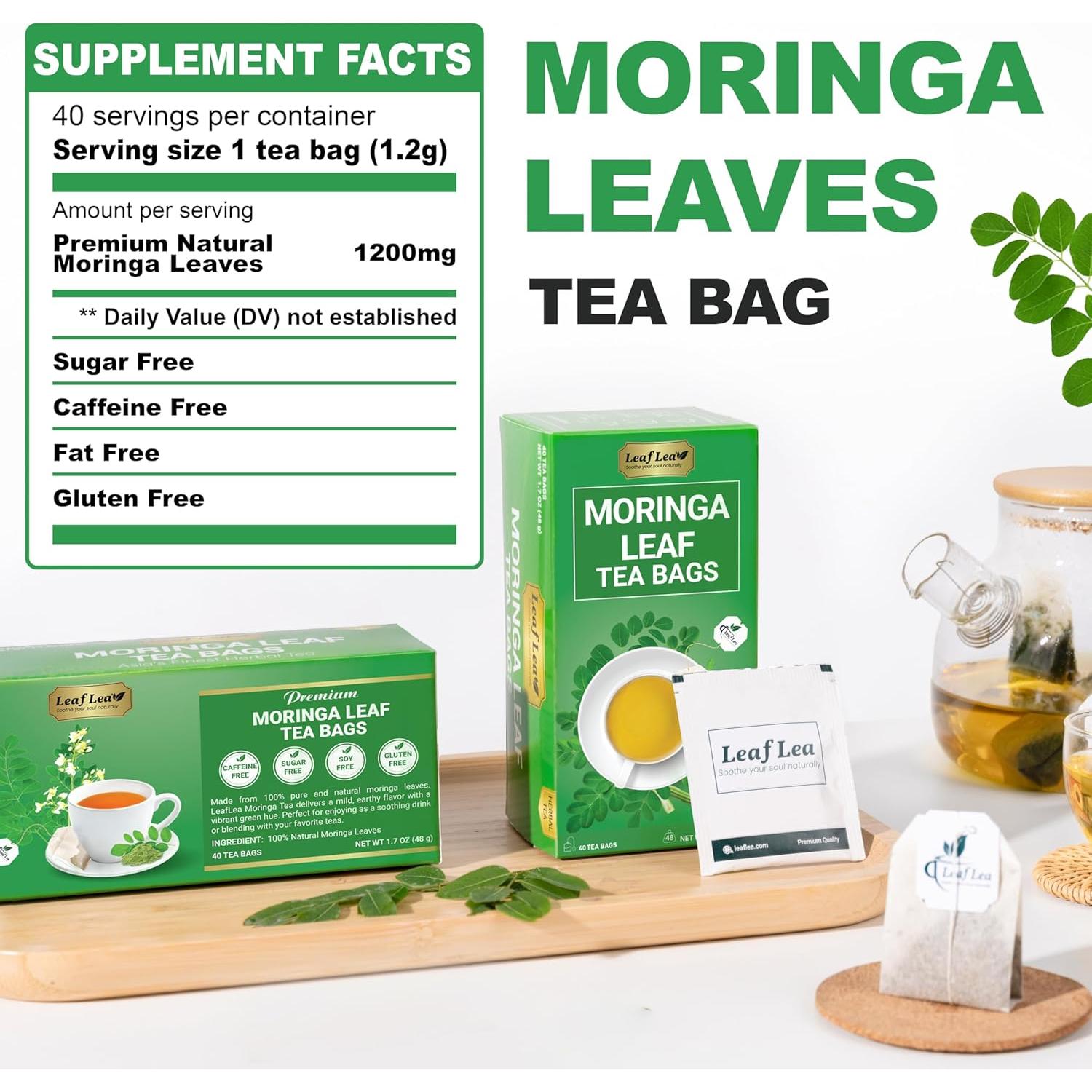 Té de Moringa LeafLea 40 Bolsitas 100% Natural Sin Cafeína