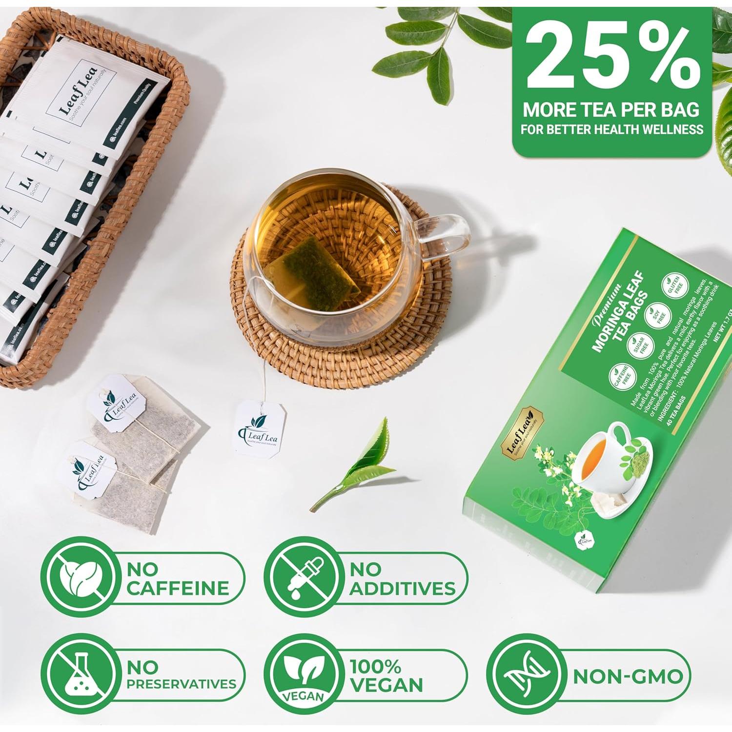 Té de Moringa LeafLea 40 Bolsitas 100% Natural Sin Cafeína