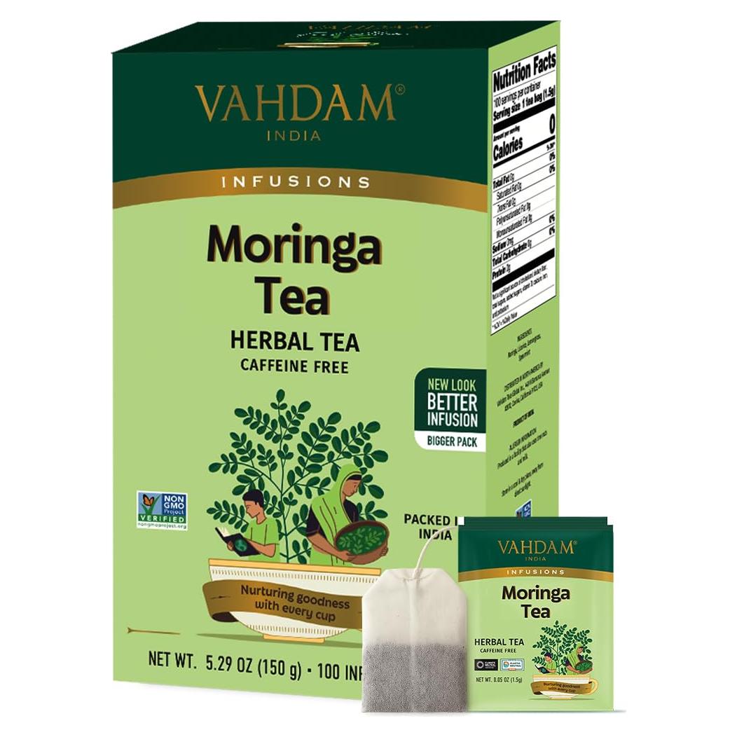Bolsitas de Té de Moringa VAHDAM 100 Unidades Ecológicas