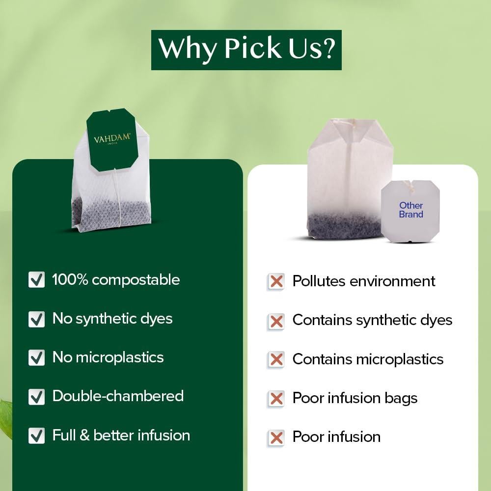 Bolsitas de Té de Moringa VAHDAM 100 Unidades Ecológicas