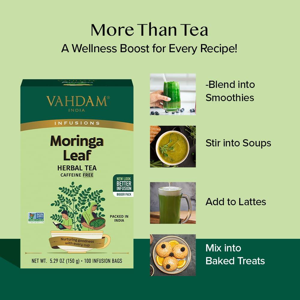 Bolsitas de Té de Moringa VAHDAM 100 Unidades Ecológicas