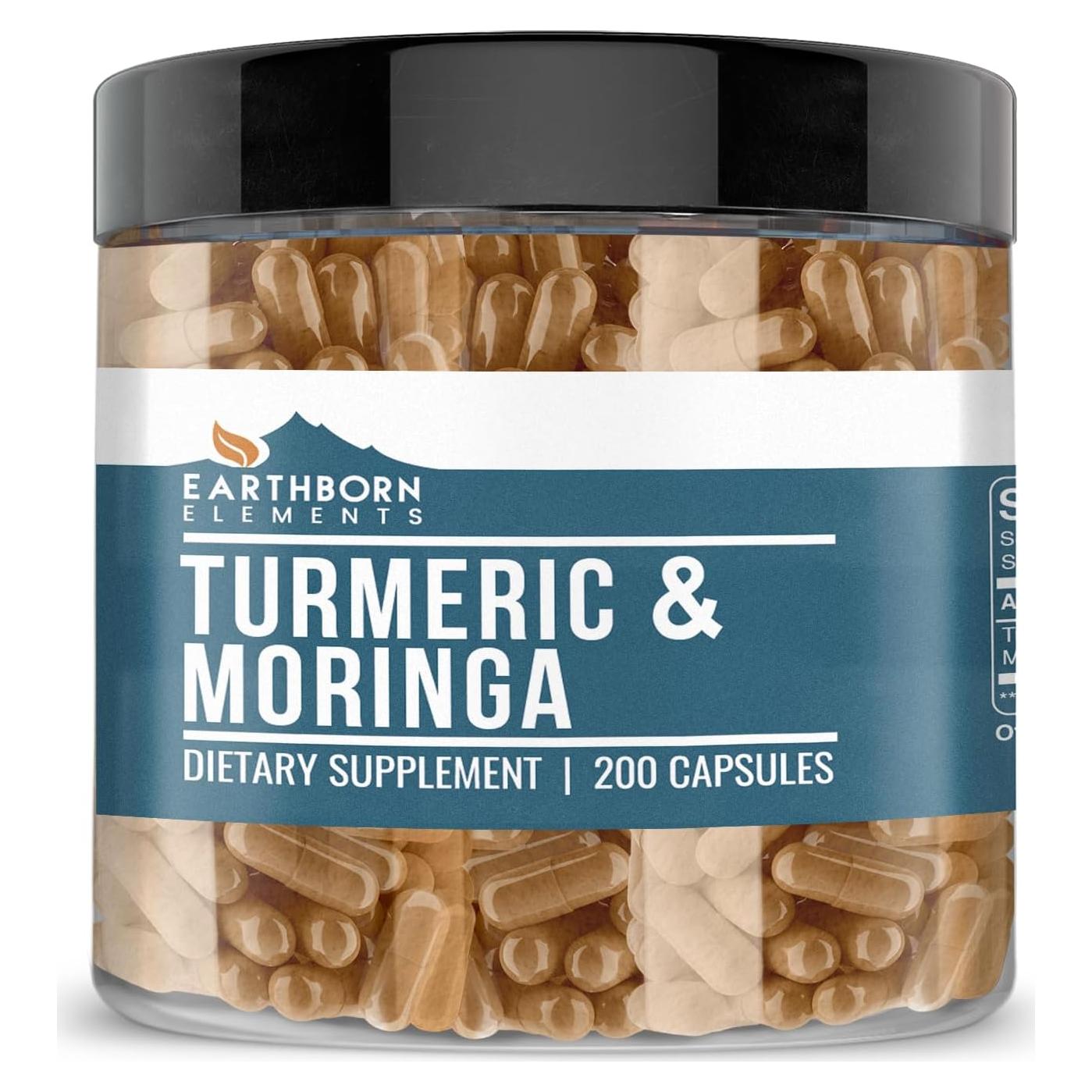 Cápsulas de Cúrcuma y Moringa Elementos de la Tierra 200 Unidades