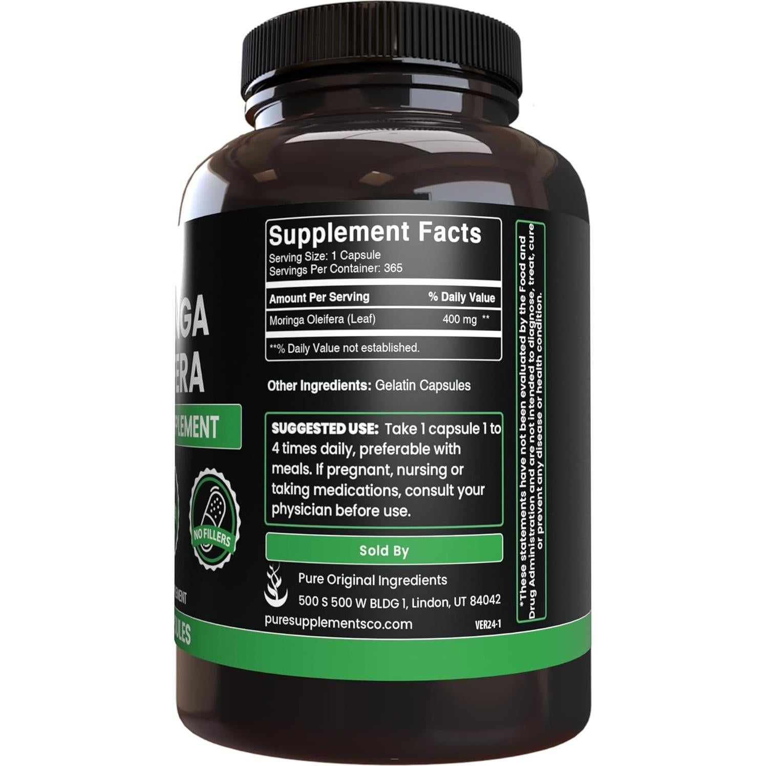 Cápsulas de Moringa 365 Unidades Ingredientes Originales Puros