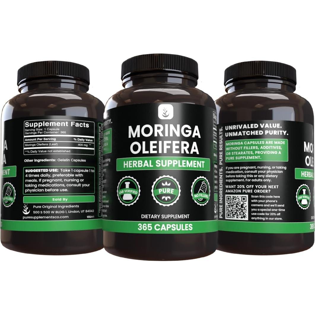 Cápsulas de Moringa 365 Unidades Ingredientes Originales Puros