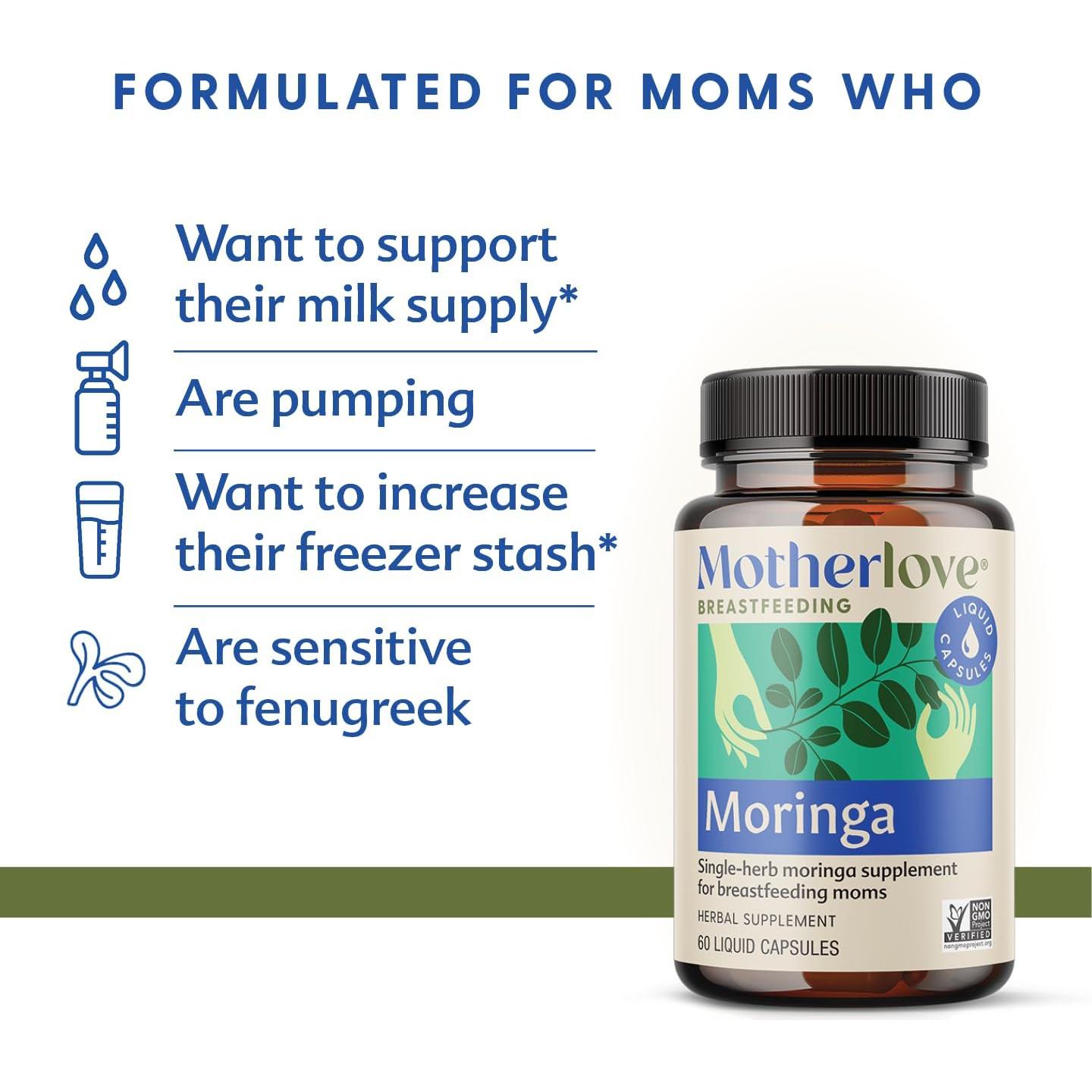Suplemento de Lactancia Motherlove Moringa 240 Cápsulas Orgánicas