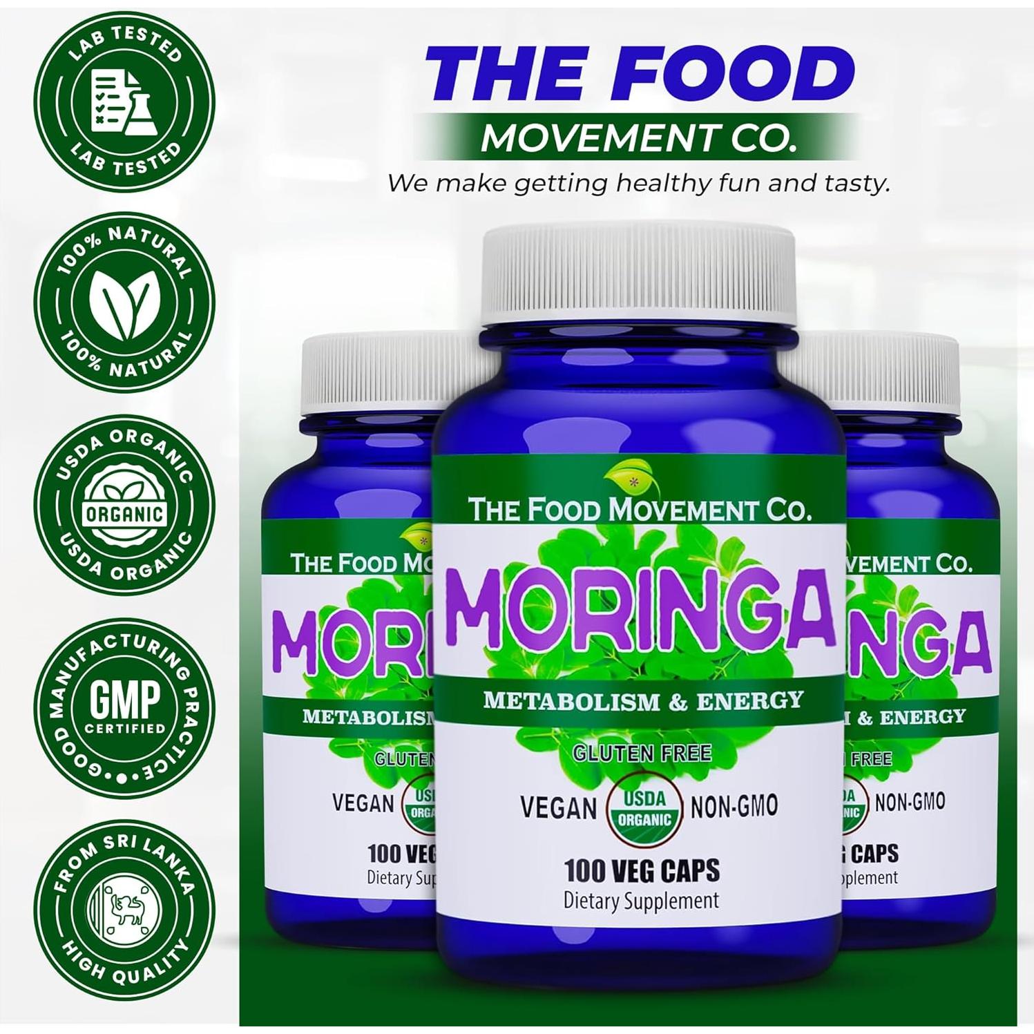 Cápsulas de Moringa Orgánica The Food Movement - 100 Veganas