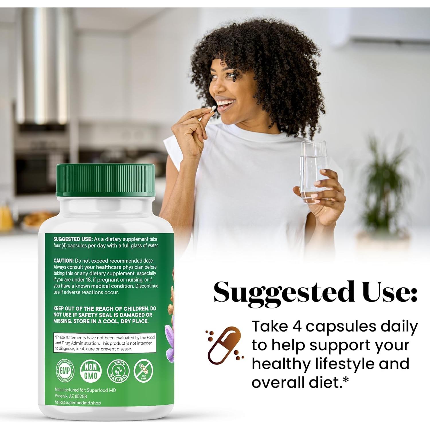 Suplemento de Moringa Superfood MD - 120 Cápsulas con Cúrcuma y Jengibre