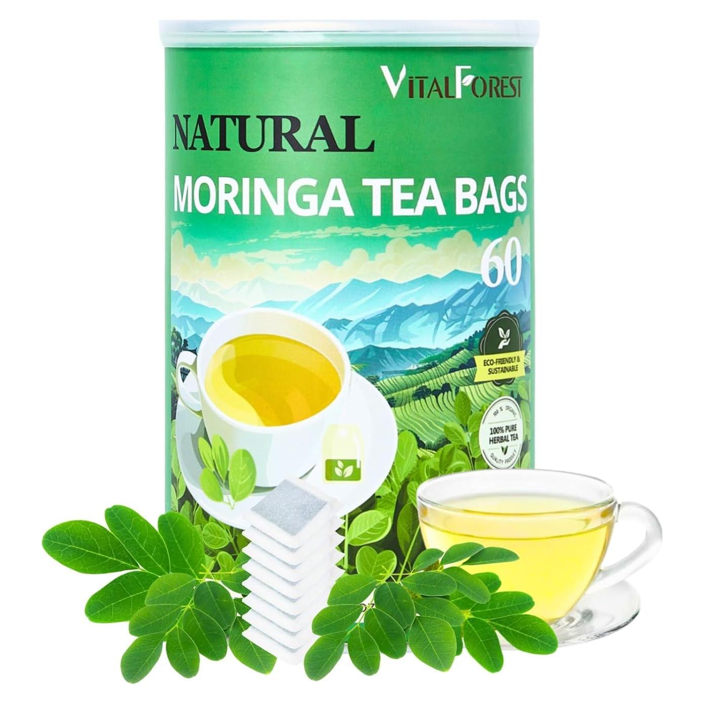 60 Bolsitas de Té de Moringa Natural VitalForest - Sin Cafeína