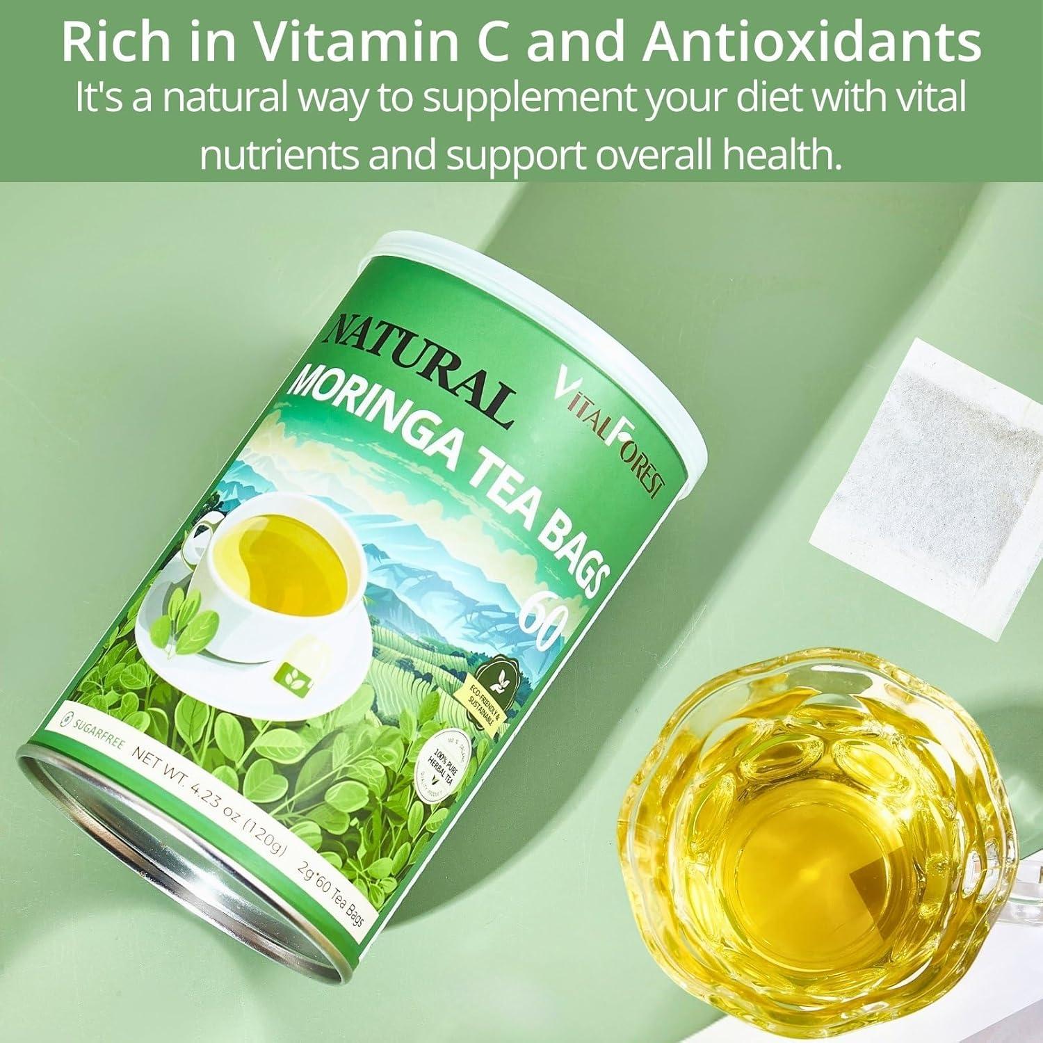 60 Bolsitas de Té de Moringa Natural VitalForest - Sin Cafeína