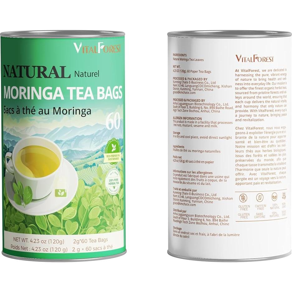 60 Bolsitas de Té de Moringa Natural VitalForest - Sin Cafeína