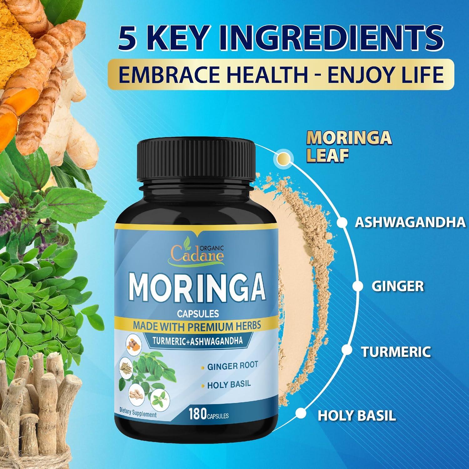 Cápsulas de Moringa Orgánica Cadane - 180 Cápsulas 6 Meses