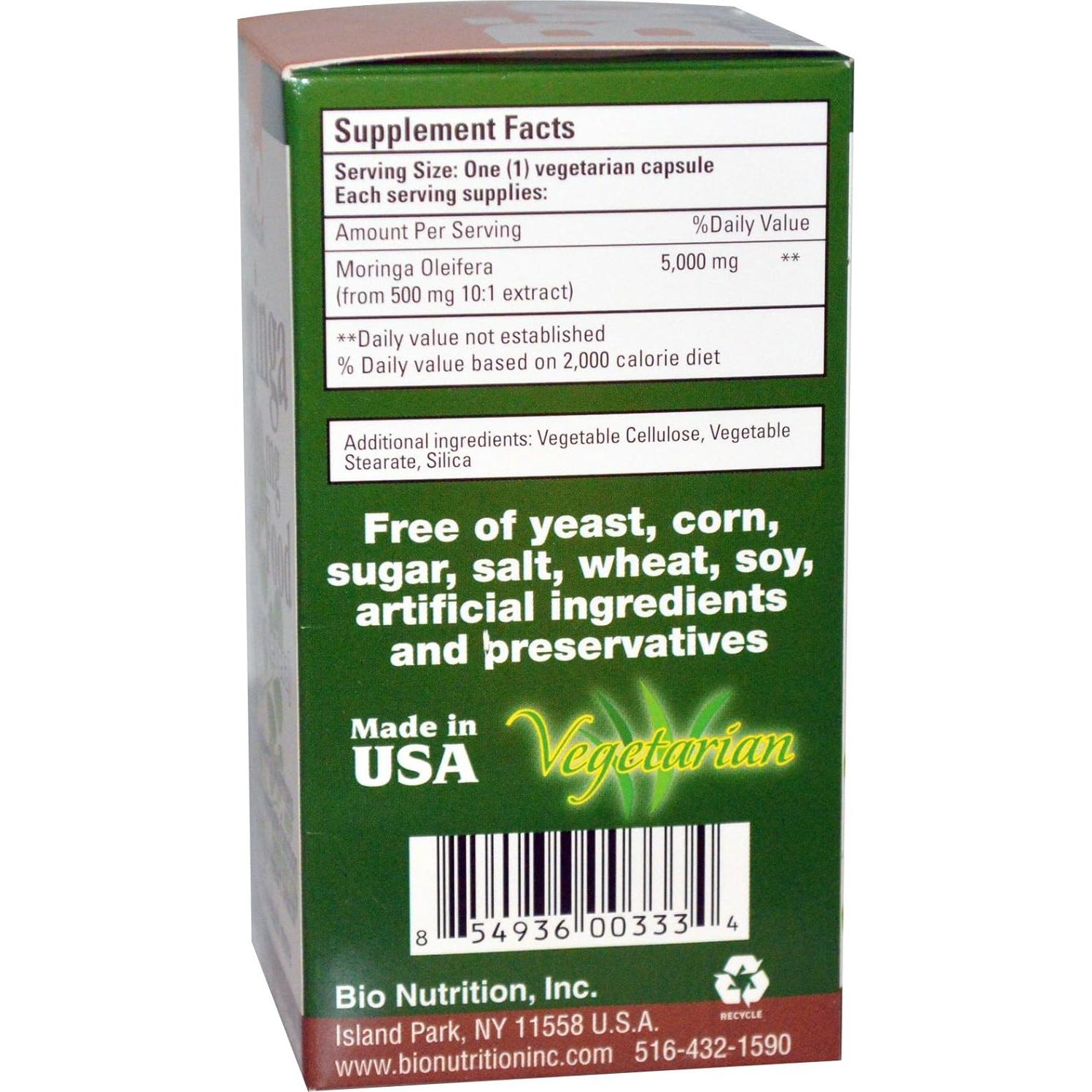 Suplemento Moringa Oleifera Bio Nutrition 5000mg 90 Cápsulas Vegetarianas