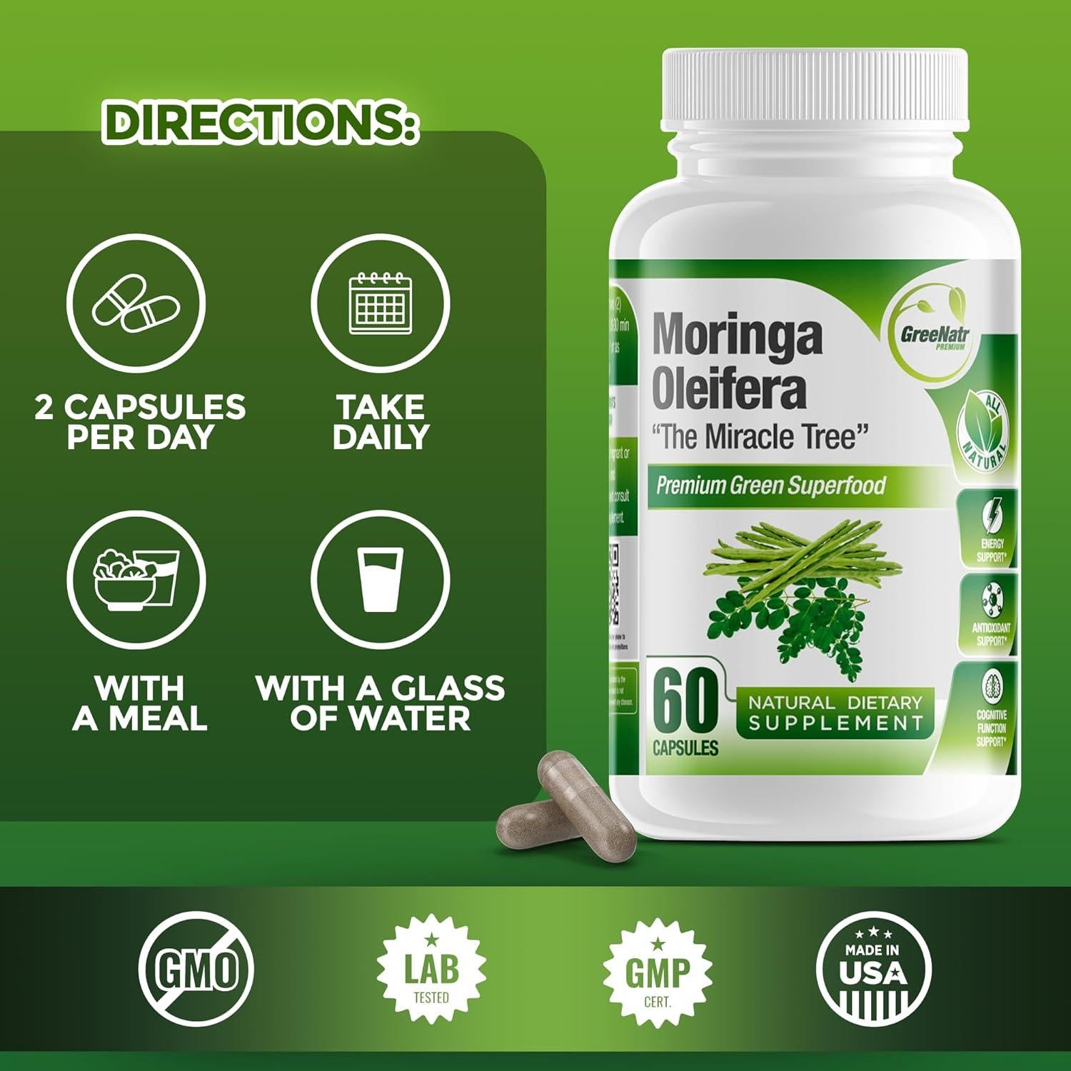 Cápsulas de Moringa Oleifera Pura Intelabs - 60 Unidades