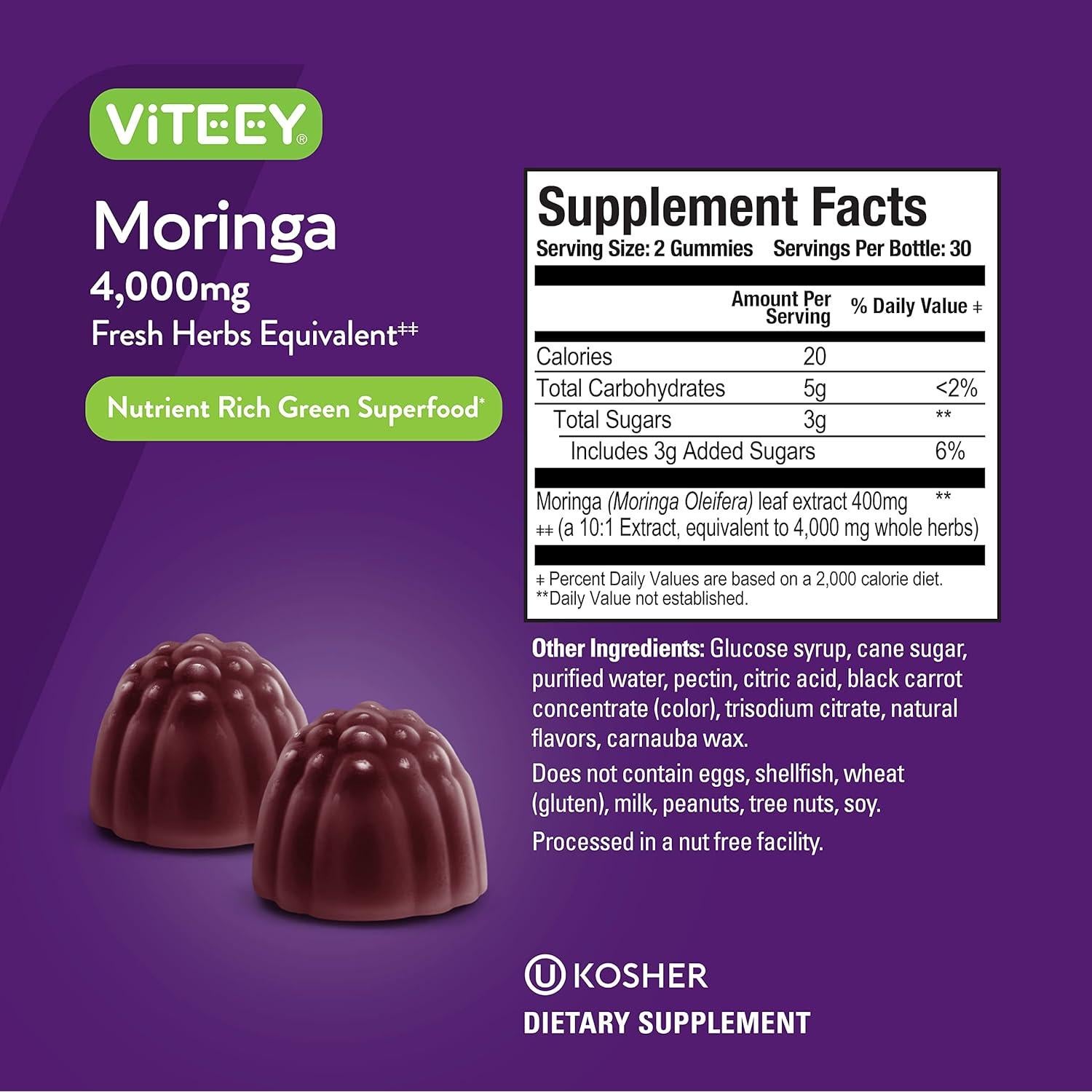 Gomitas de Moringa Viteey 4000mg - Veganas, Sabor Fresa