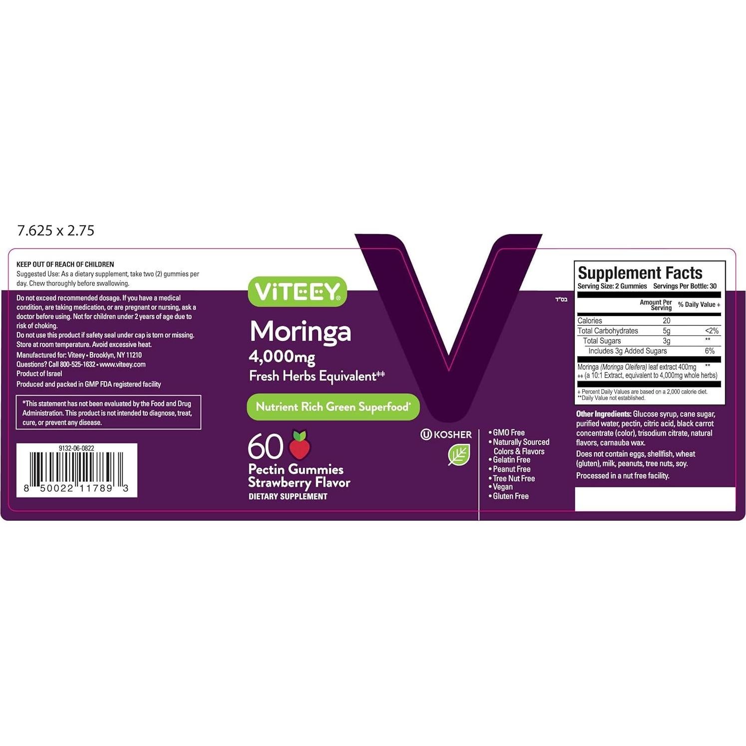 Gomitas de Moringa Viteey 4000mg - Veganas, Sabor Fresa