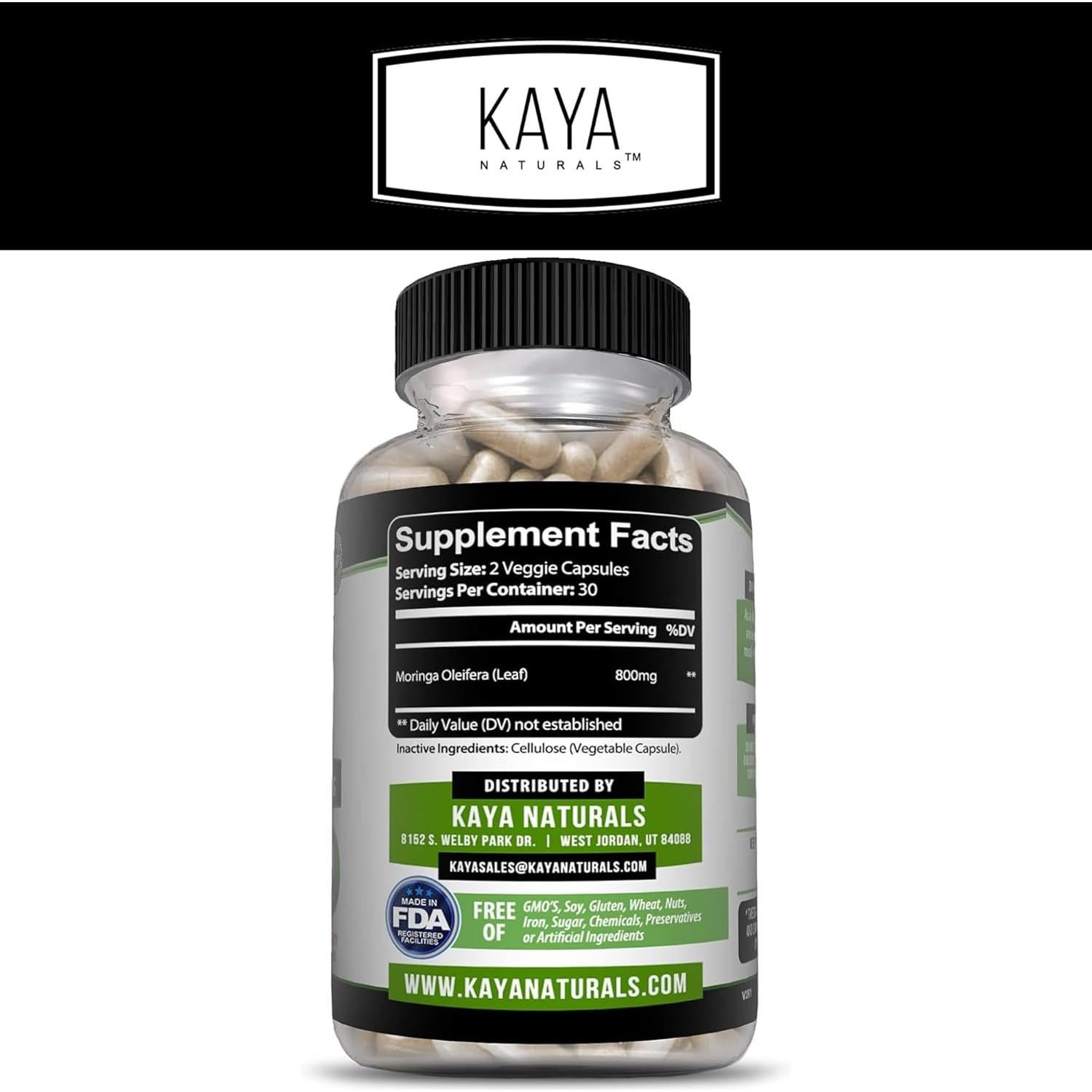 Suplemento de Moringa Kaya Naturals - 60 Cápsulas Veganas
