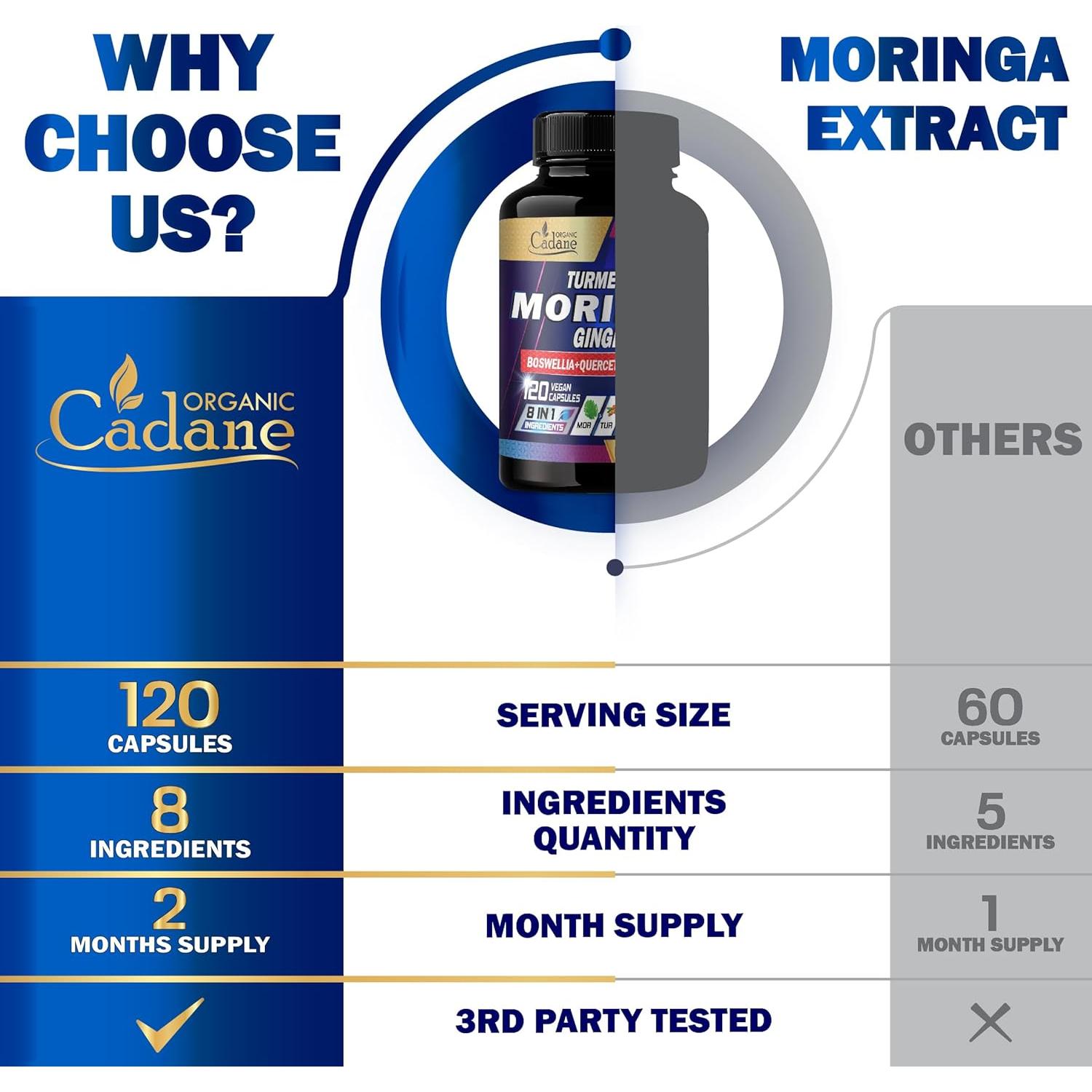 Suplemento de Moringa Orgánica Cadane - 120 Cápsulas Veganas