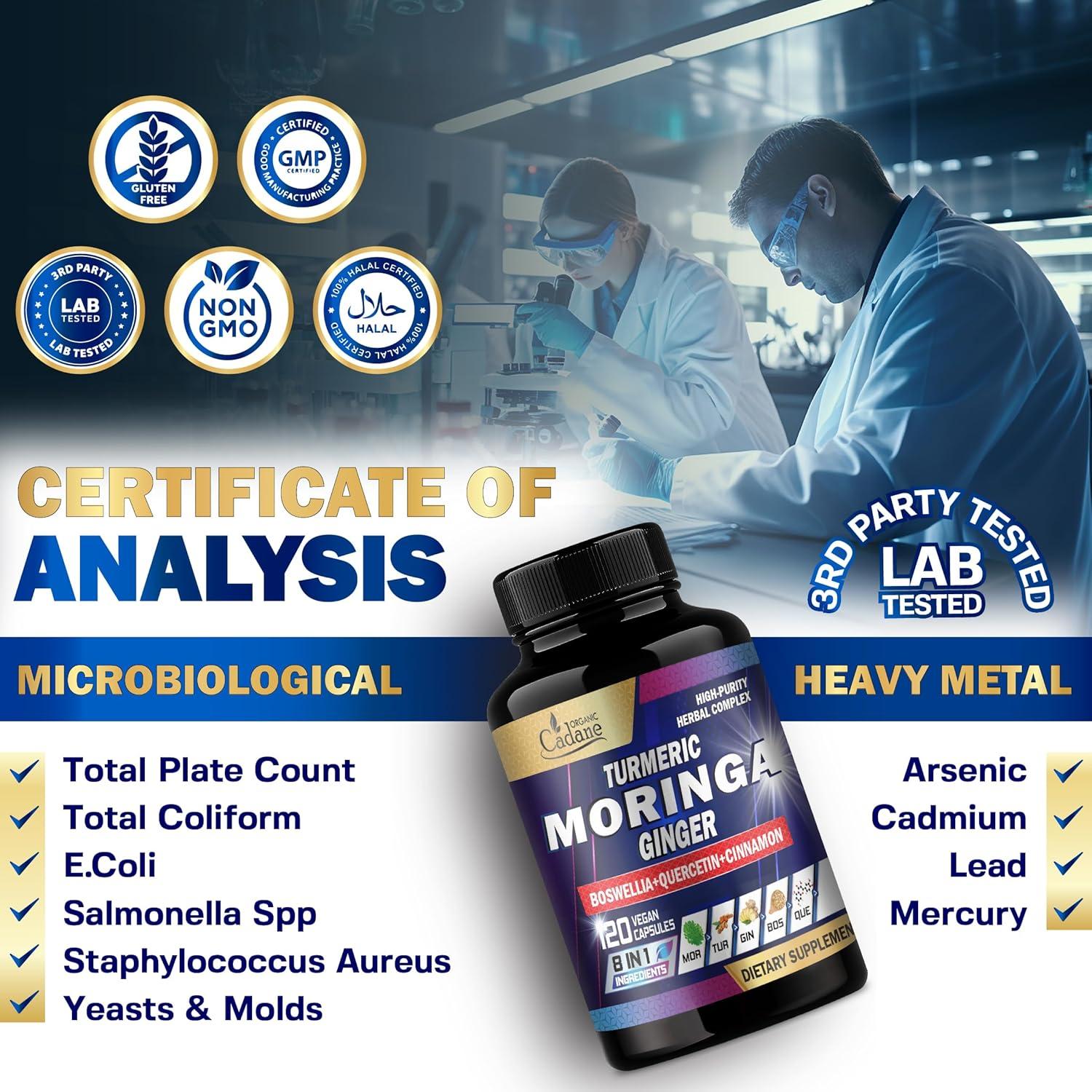 Suplemento de Moringa Orgánica Cadane - 120 Cápsulas Veganas