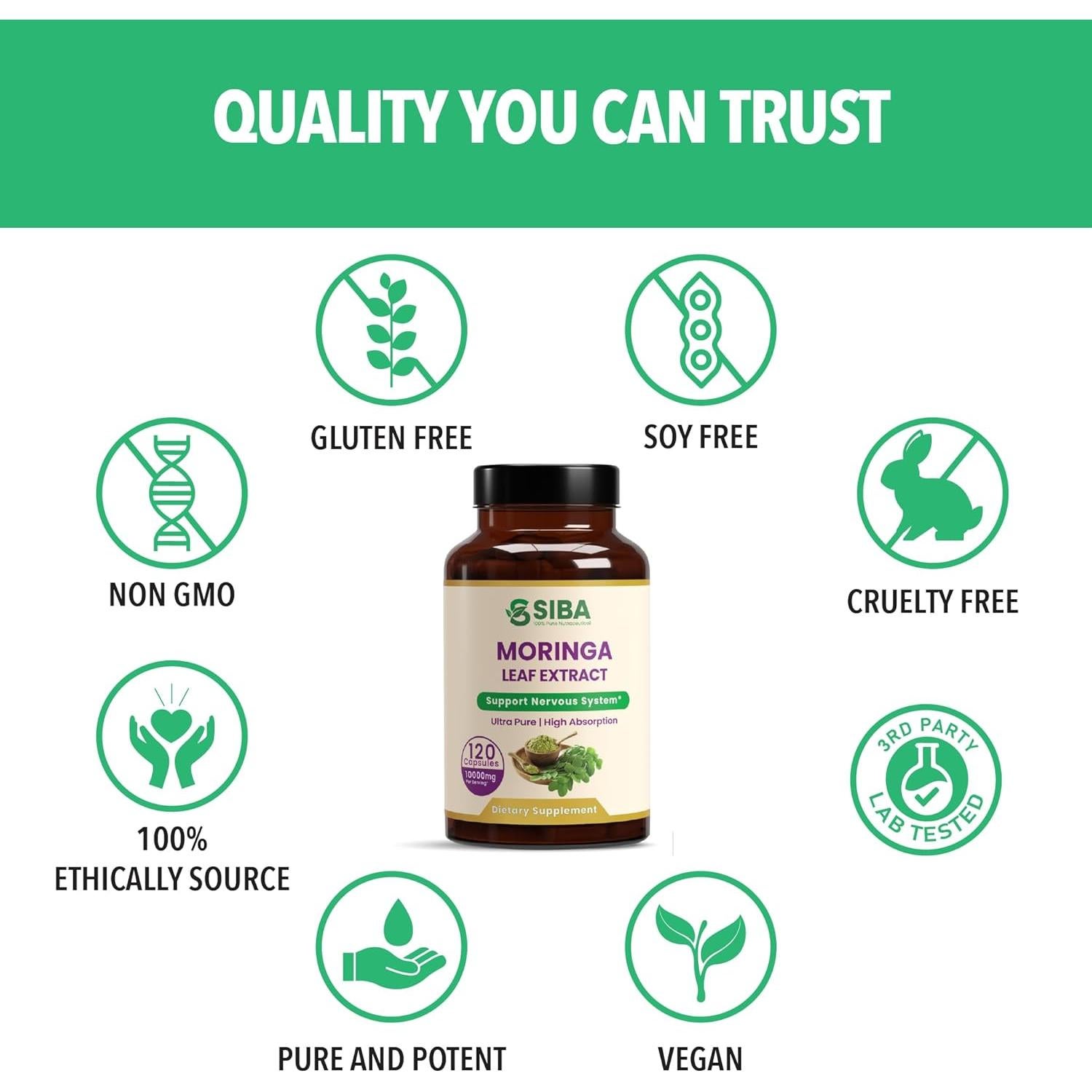 SIBA Extracto de Moringa Orgánico 5000mg 120 Cápsulas Veganas