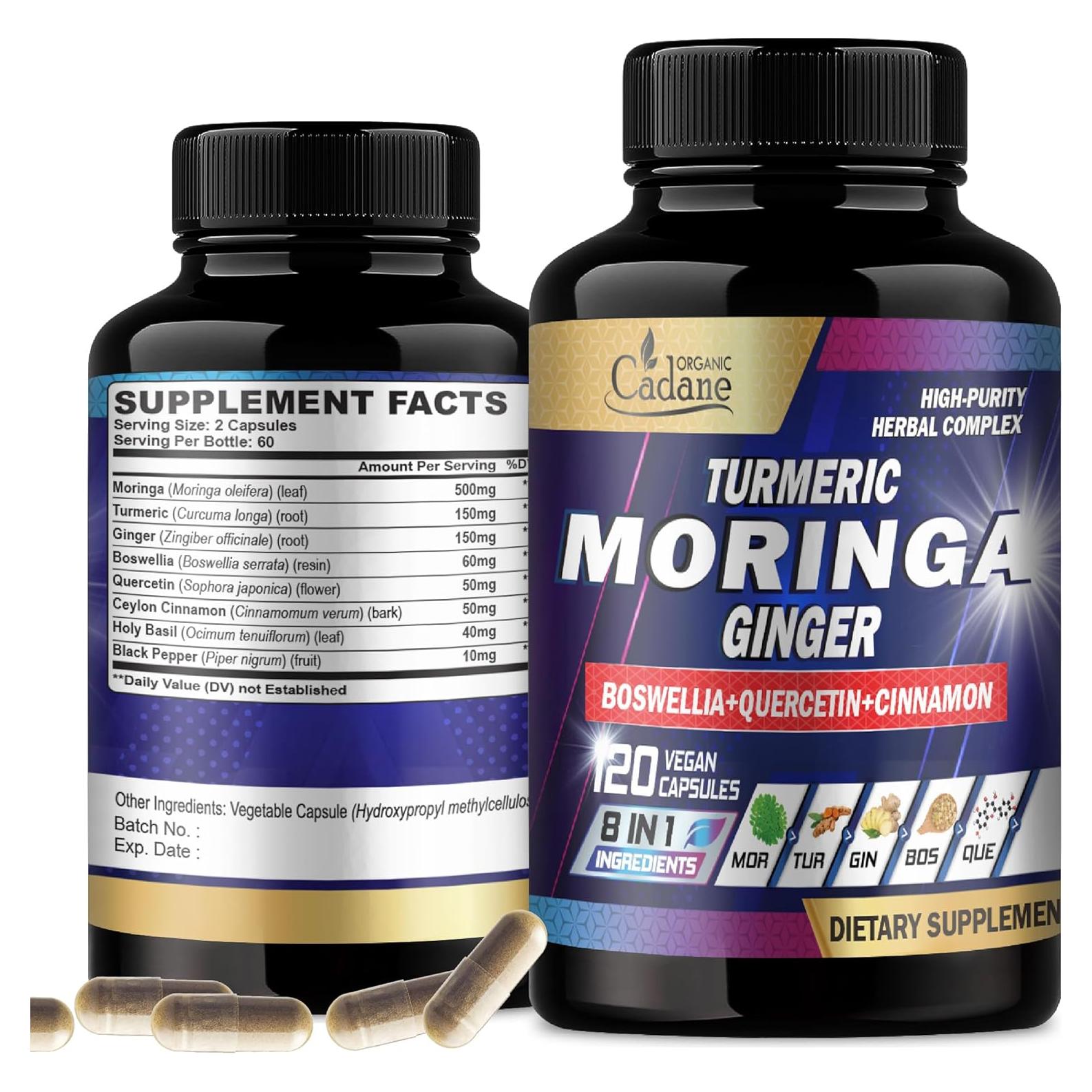 Cápsulas de Moringa Cadane 120 Unidades - Suplemento 8 en 1