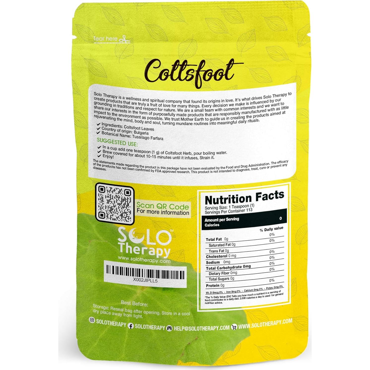 Hojas Secas de Coltsfoot Solo Therapy - Té Natural 113 g