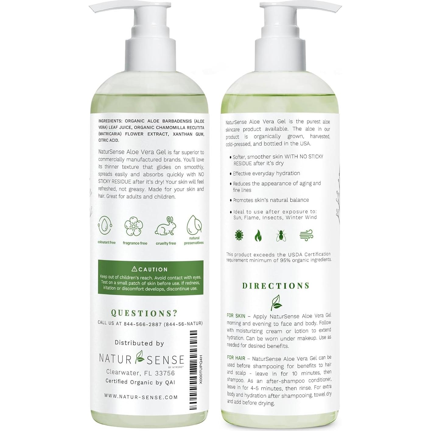 Gel de Aloe Vera Orgánico NaturSense 340g - Hidratante Piel y Cabello