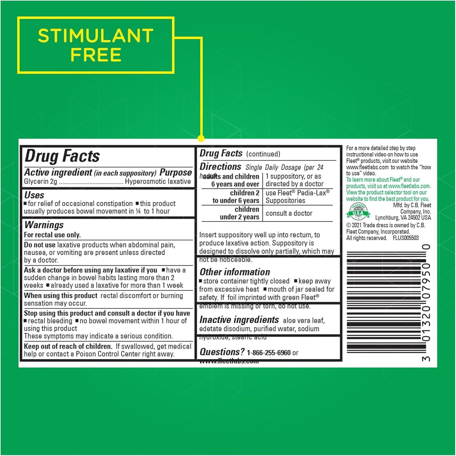 Supositorios de Glicerina Fleet para Estreñimiento Adultos 50 Unidades