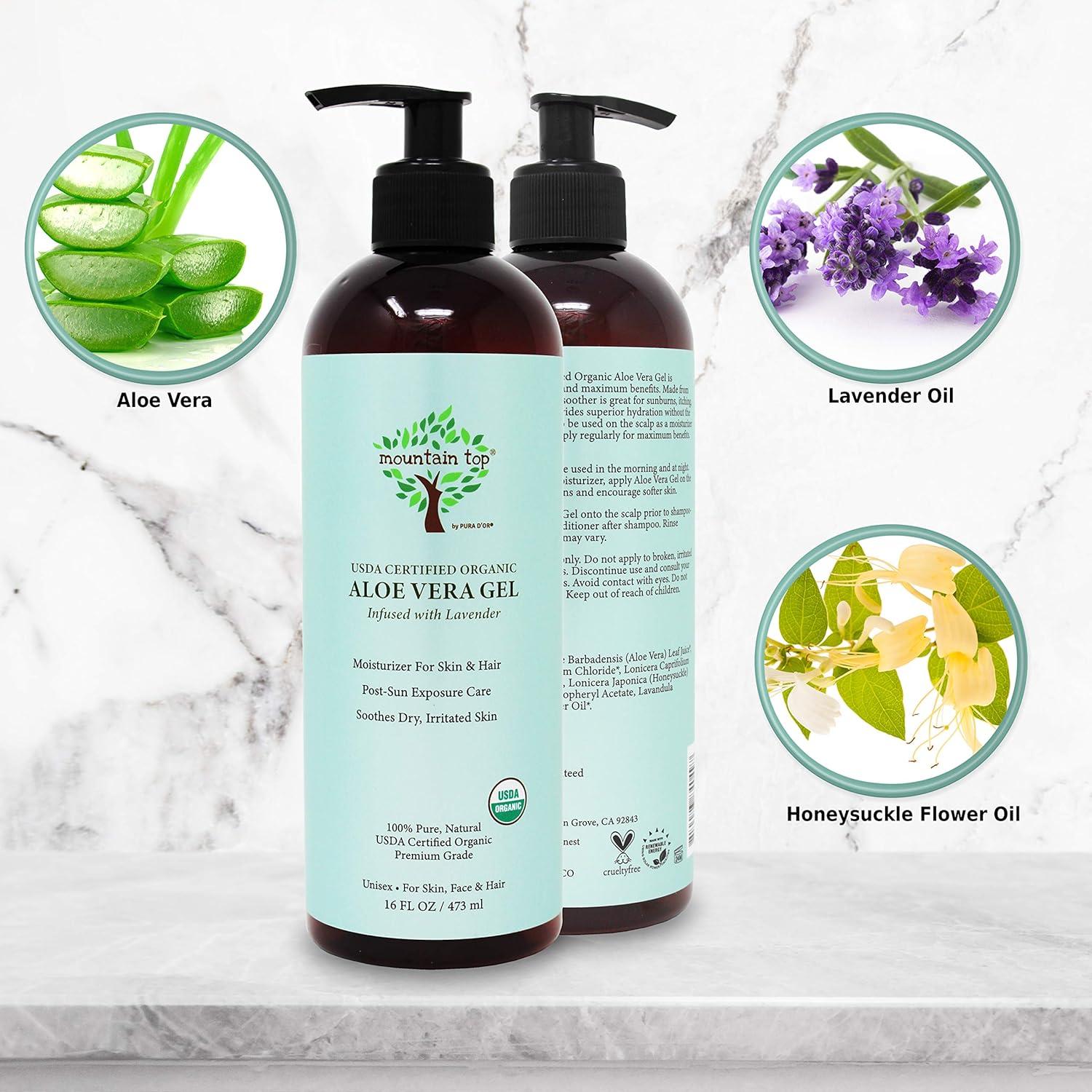 Gel de Aloe Vera Orgánico Mountain Top 473 mL - Hidratante Piel y Cabello