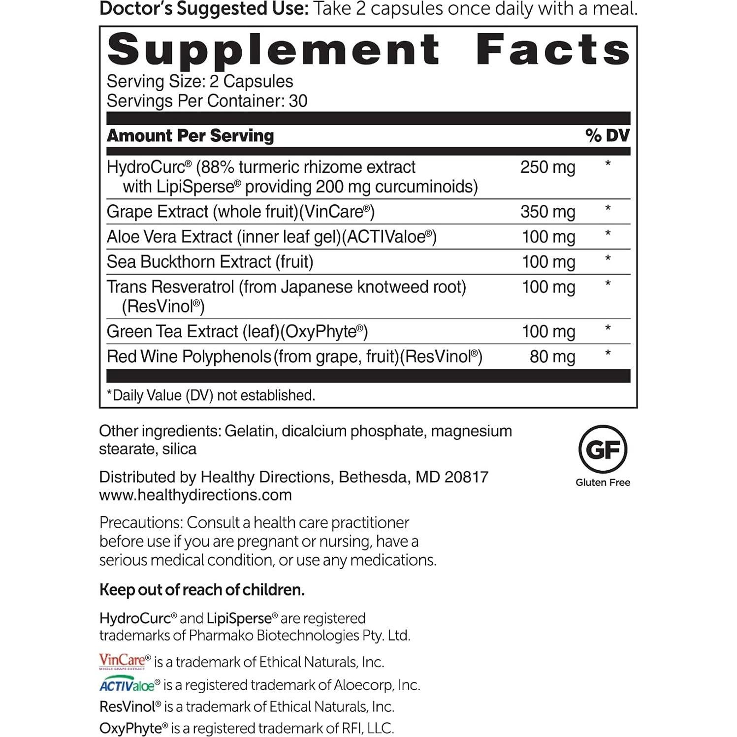 Suplemento Antioxidante Triveratrol Gold Dr. Whitaker - 60 Cápsulas