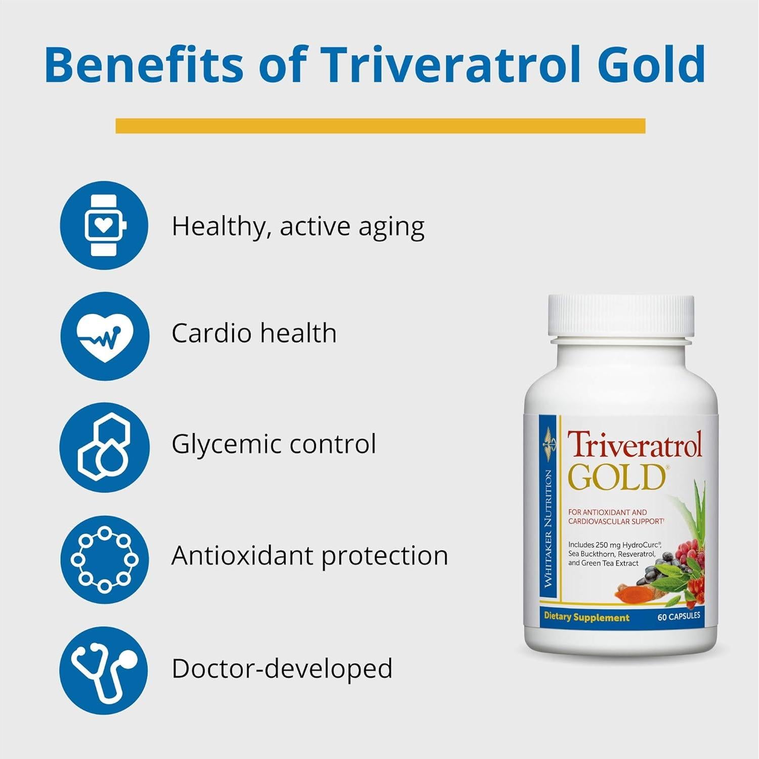 Suplemento Antioxidante Triveratrol Gold Dr. Whitaker - 60 Cápsulas