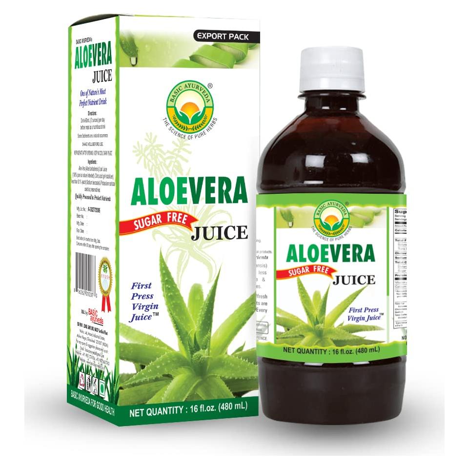 Jugo de Aloe Vera Sin Azúcar BASIC AYURVEDA 480ml Orgánico