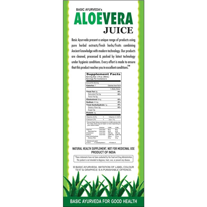 Jugo de Aloe Vera Sin Azúcar BASIC AYURVEDA 480ml Orgánico